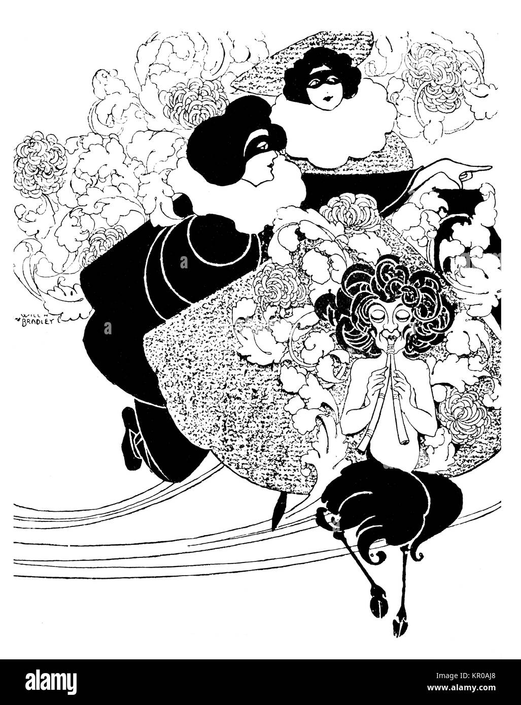 from The Masqueraders, poster illustration by American illustrator W H Bradley from 1894 Studio Magazine Stock Photo