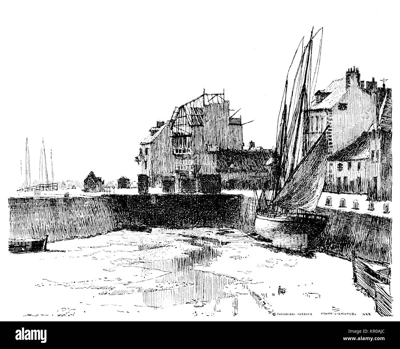 Concarneau, France, 1888 line drawing by Frank L Emanuel, from 1894 Studio Magazine Stock Photo