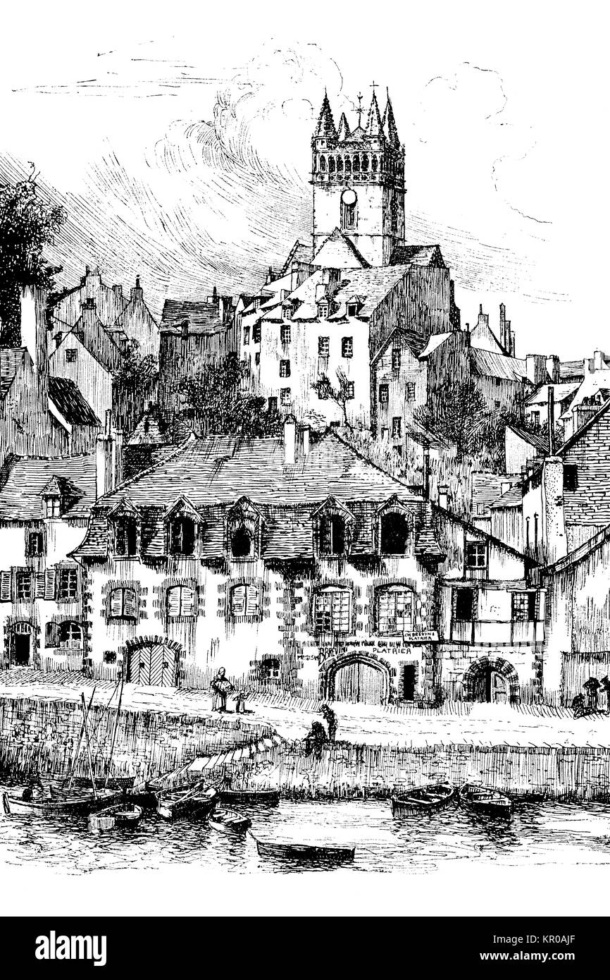 Quimper, France, line drawing by Frank L Emanuel, from 1894 Studio Magazine Stock Photo