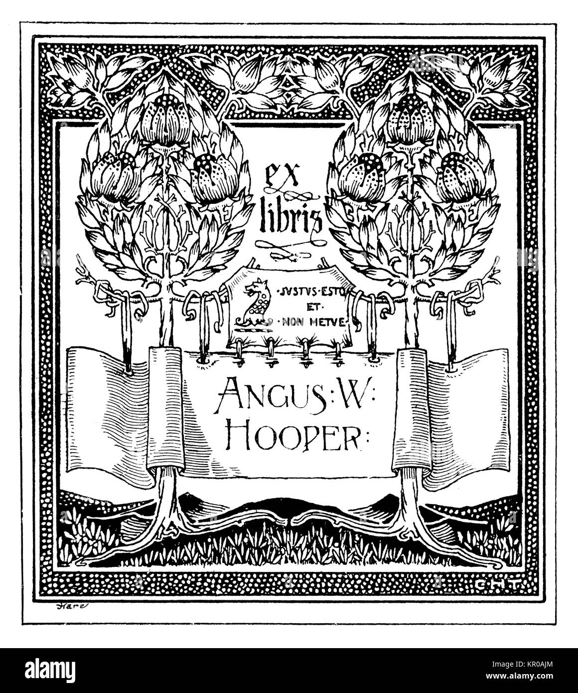 Bookplate, line drawing by architect and art historian Charles Harrison Townsend, from 1894 Studio Magazine Stock Photo