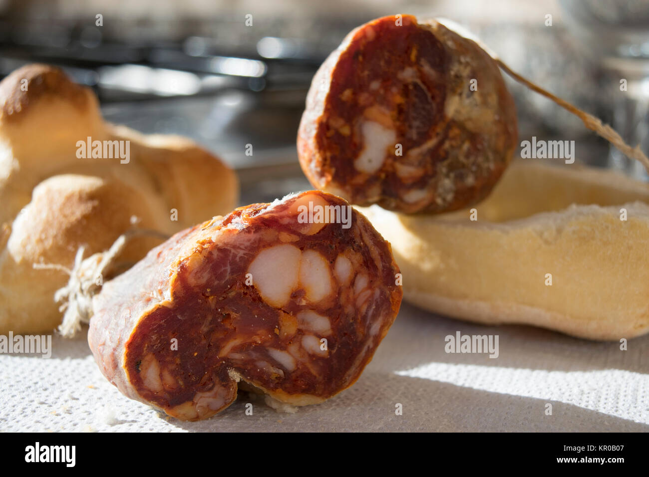 traditional salami of Calabria called soppressata Stock Photo Alamy