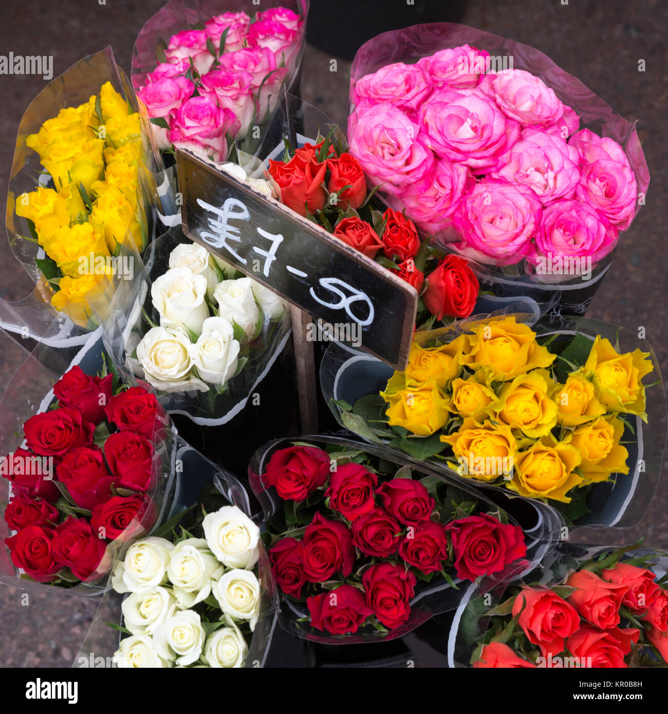 fresh flowers in front of a flower shop Stock Photo