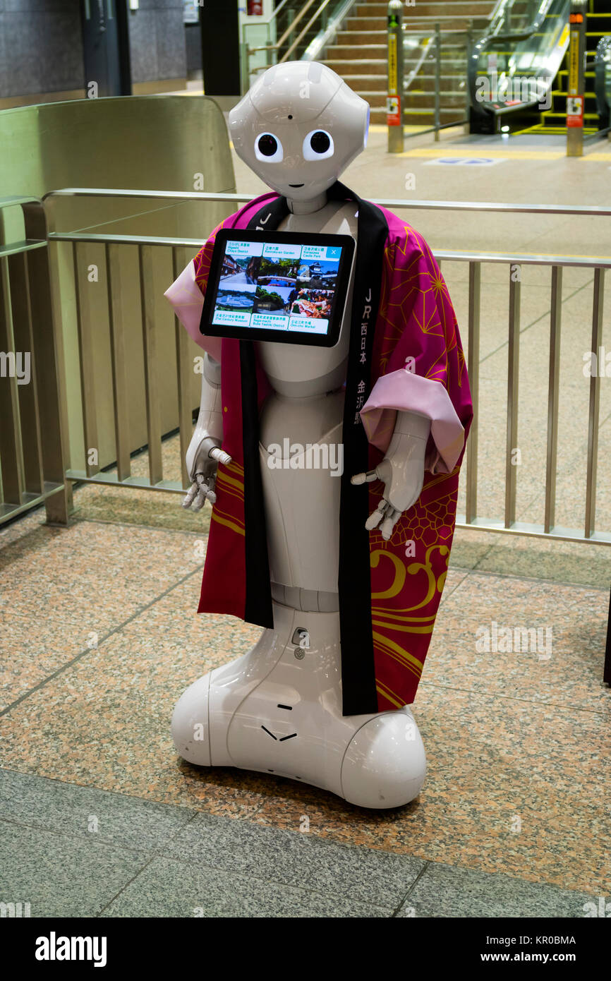 Kanazawa - Japan, June 10, 2017: Information robot at the entrance of a travel agency in Kanazawa Stock Photo