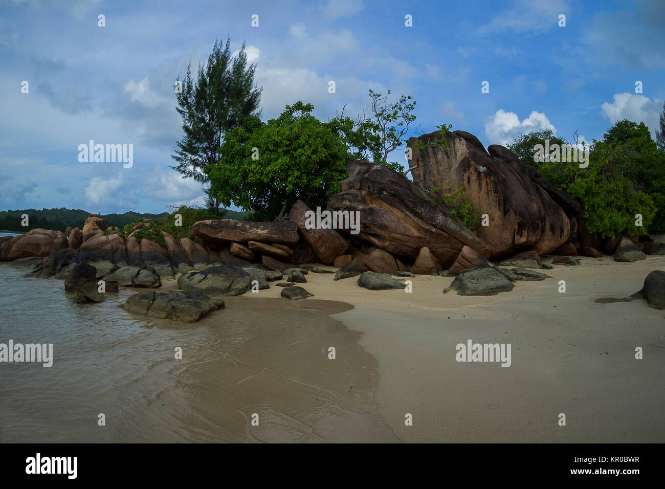 coast on praslin at anse madge Stock Photo