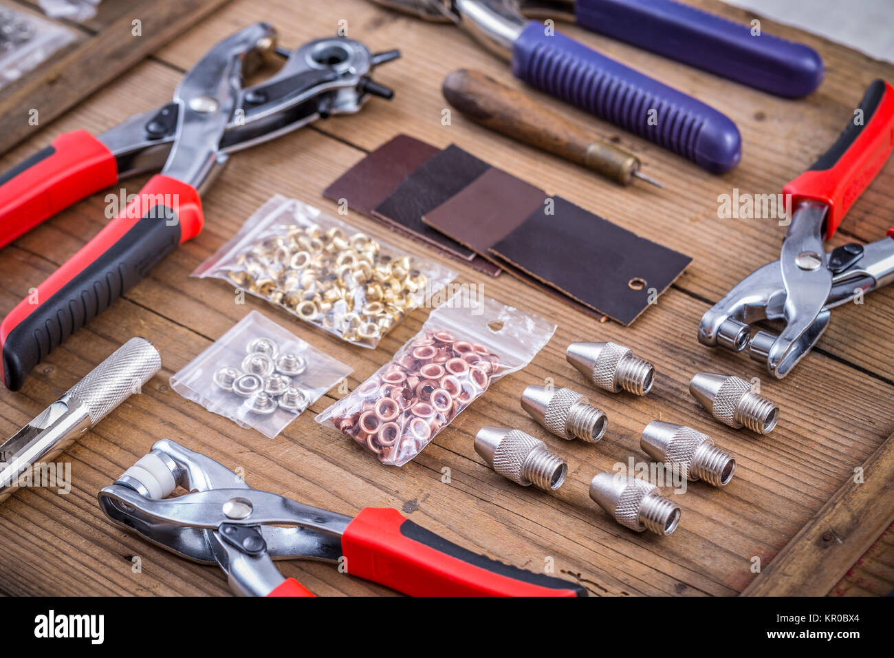Eyelets plier tool kit Stock Photo Alamy