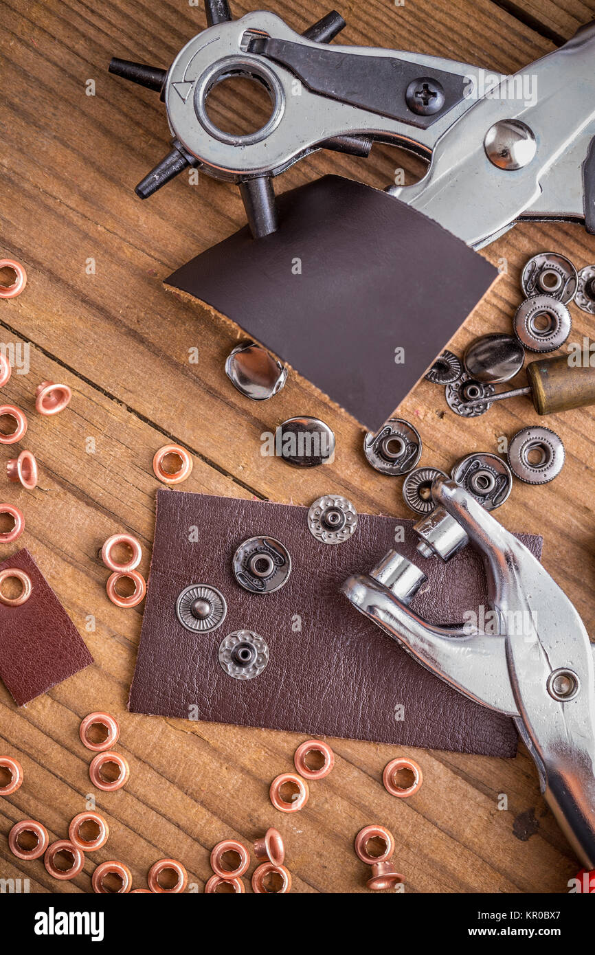 Leather crafting DIY tools Stock Photo - Alamy