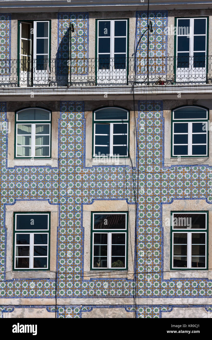 lisbon traditional buildings with typical portuguese tiles on the wall in lisbon,portugal Stock Photo