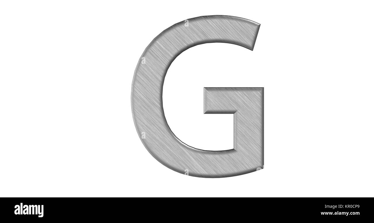 3d rendering of the letter G in brushed metal on a white isolated ...
