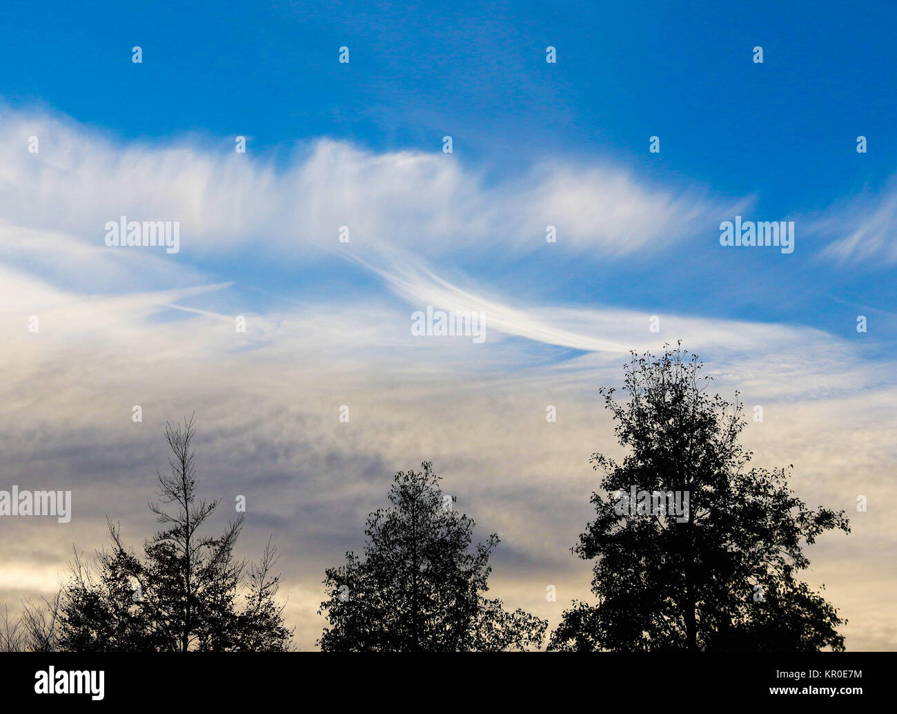 Cirrus clouds over Great Abington, Cambridgeshire, UK Stock Photo