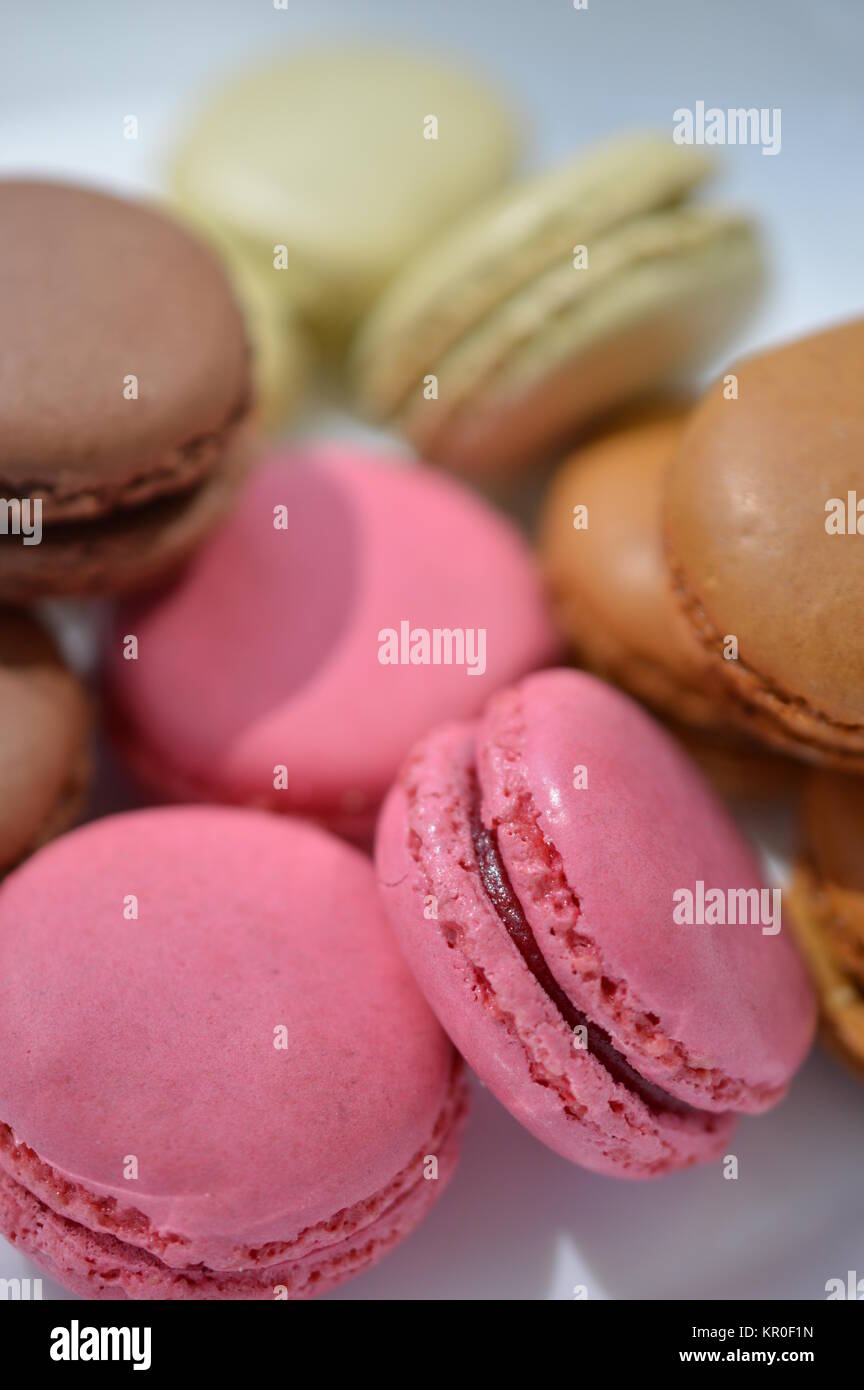 colorful macaroons on a white plate Stock Photo