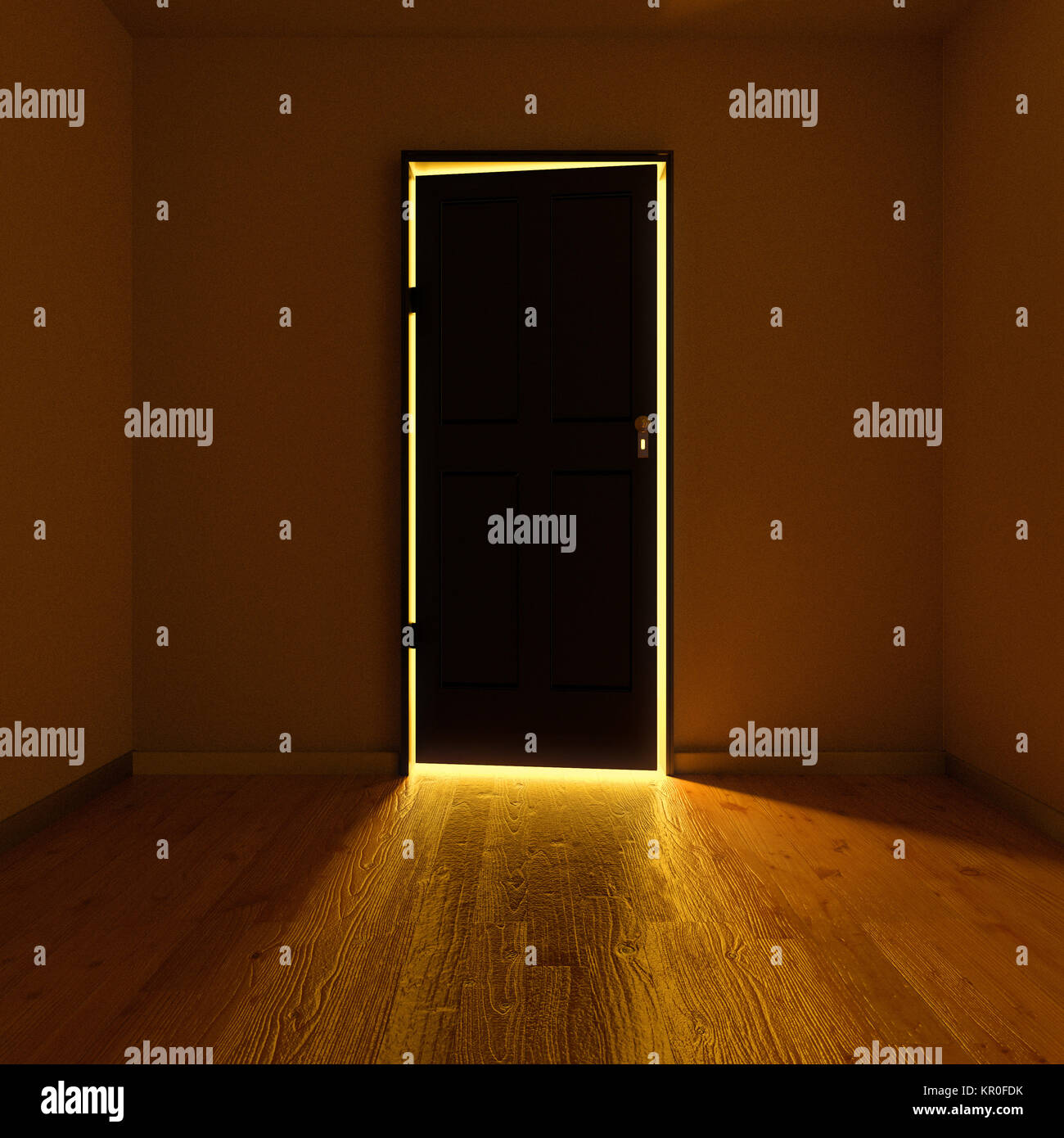 dark room with an illuminated door Stock Photo