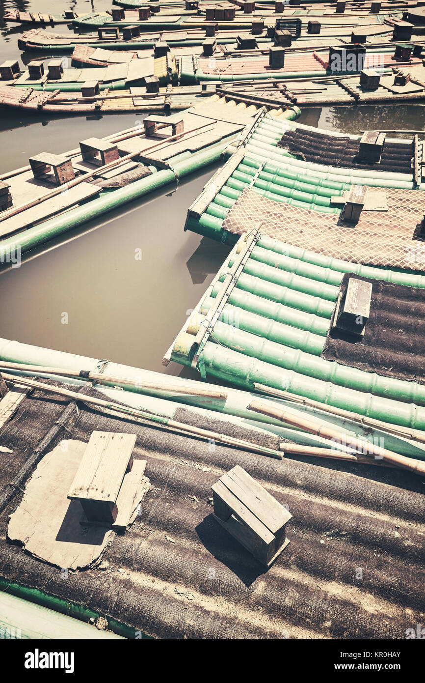 Color toned picture of bamboo rafts, Guilin, China. Stock Photo