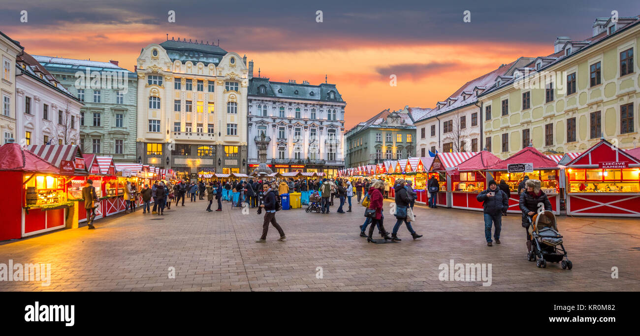 Christmas market in Bratislava main Square at sunset, Slovakia Stock Photo  - Alamy