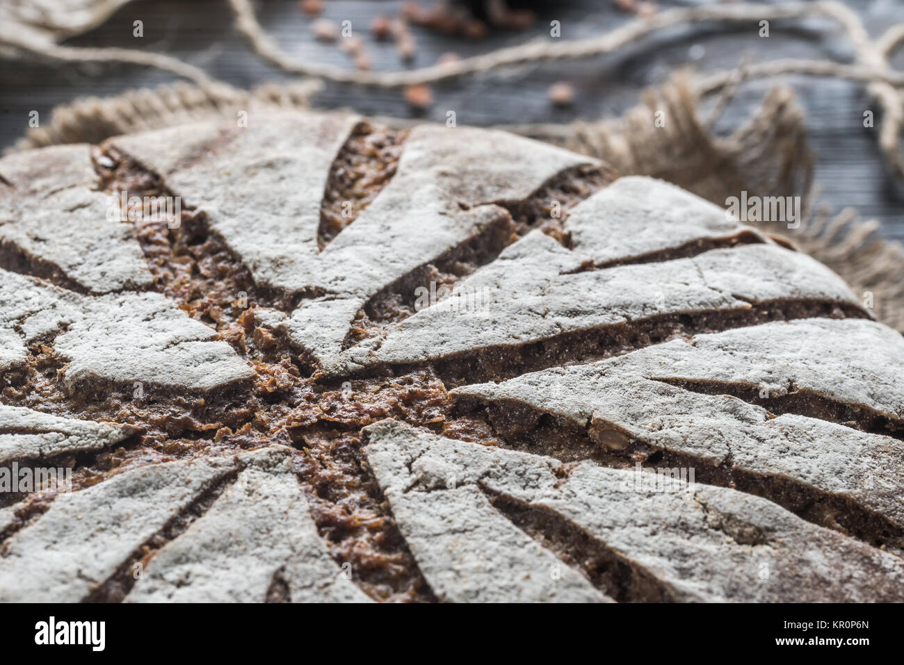 Rye bread with nuts and seeds top view Stock Photo Alamy