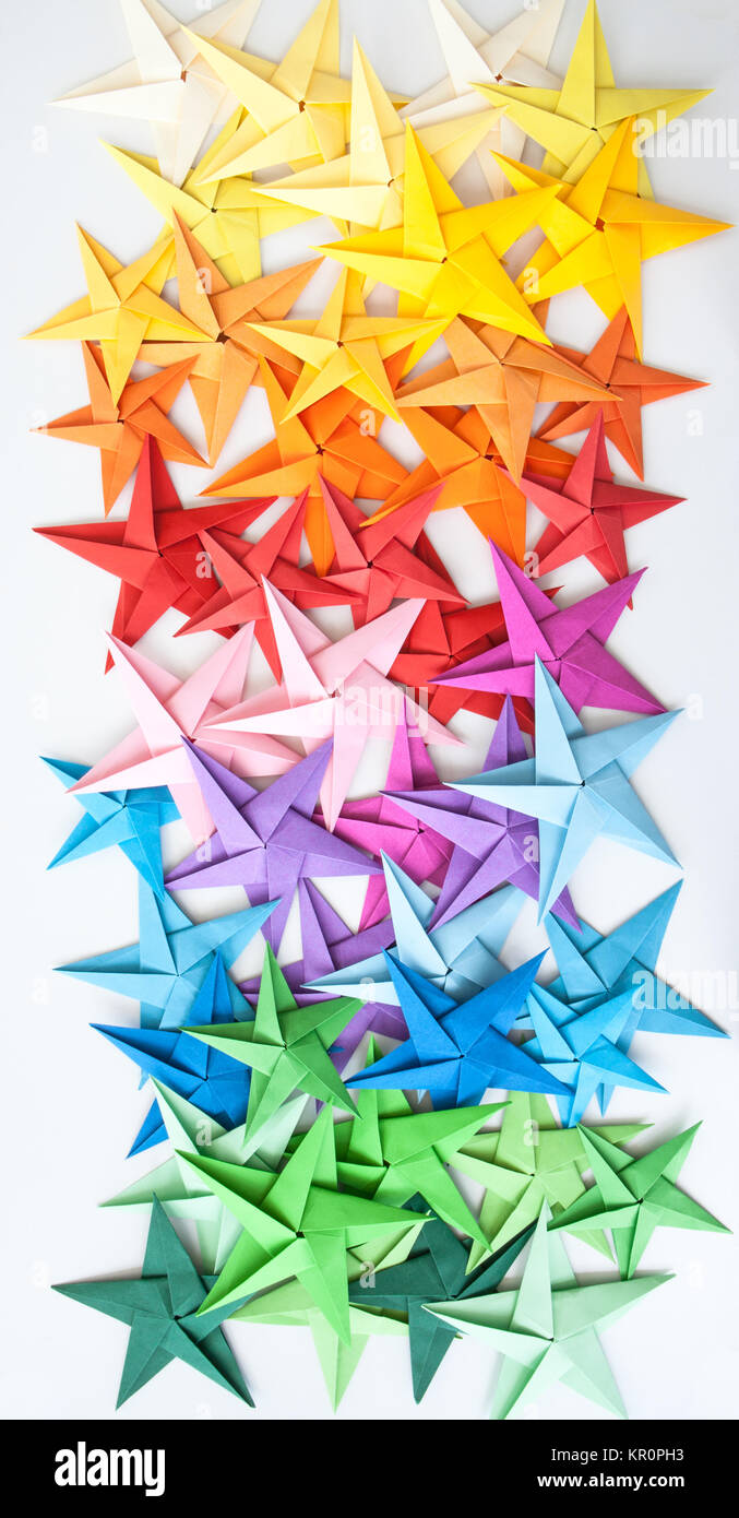 Colorful Origami Paper Stars On White Background Stock Photo - Alamy