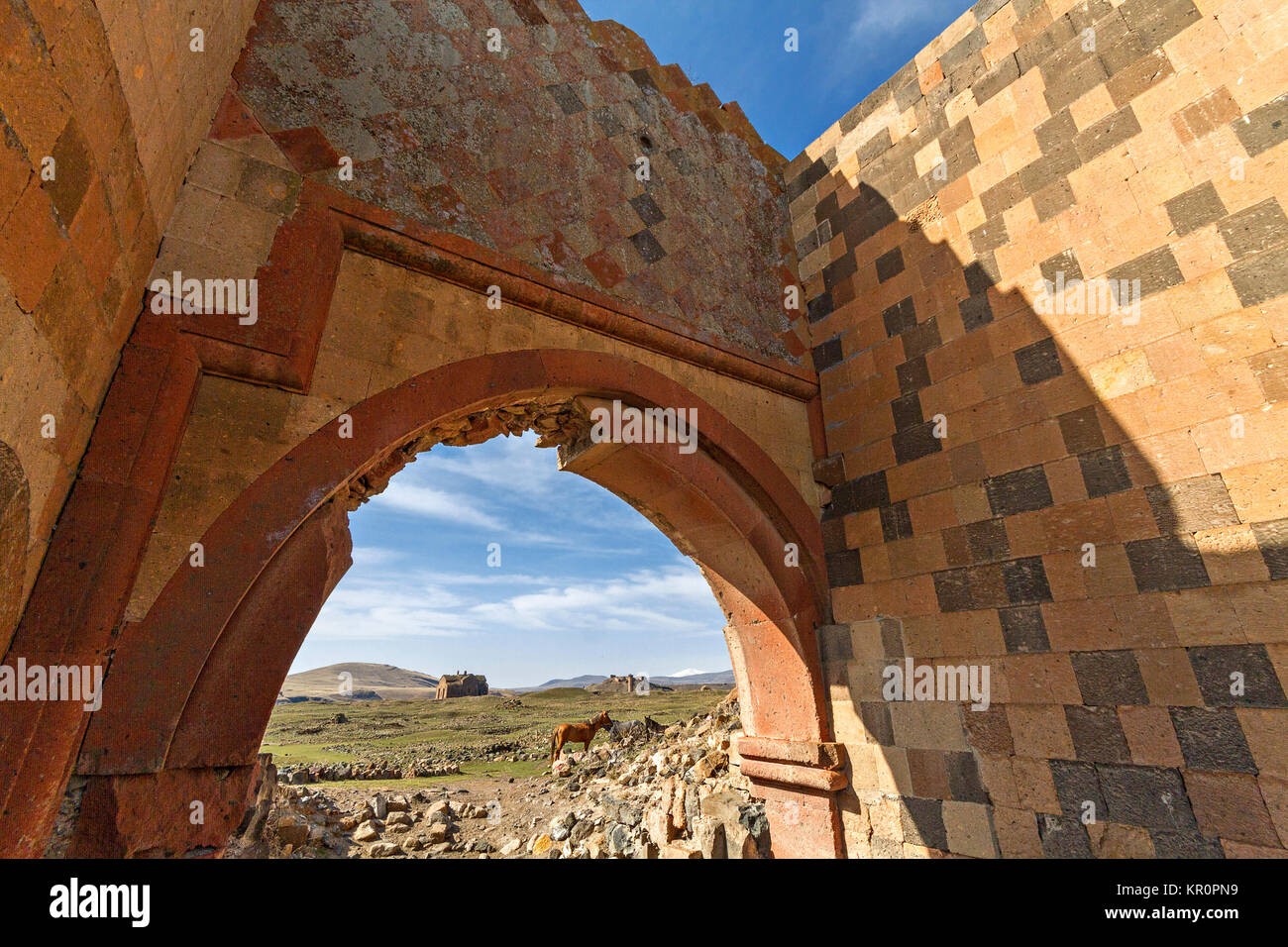 Ruins of the ancient capital of Bagradit Armenian Kingdom, Ani, in Kars, Turkey. Stock Photo