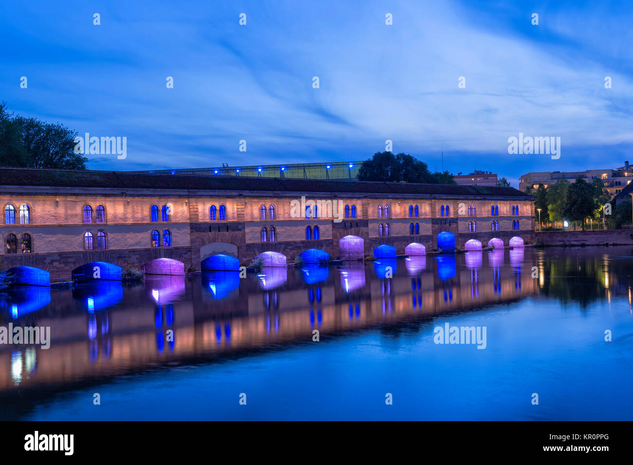 Barrage Vauban at twilight, Strasbourg, Alsace, Bas-Rhin Department, France Stock Photo