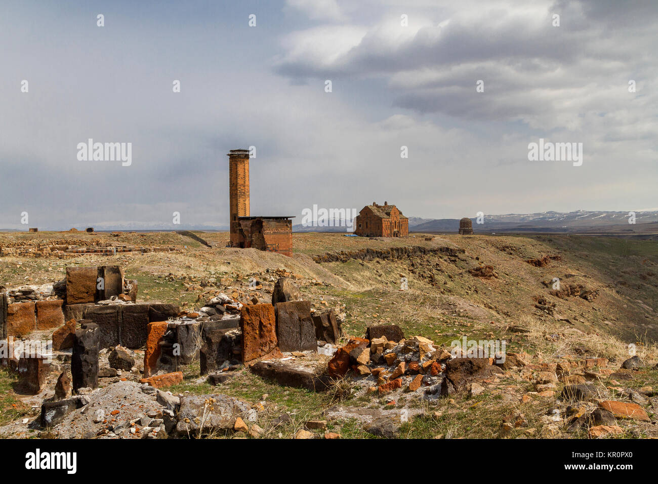 Ruins of the ancient capital of Bagradit Armenian Kingdom, Ani, in Kars, Turkey. Stock Photo