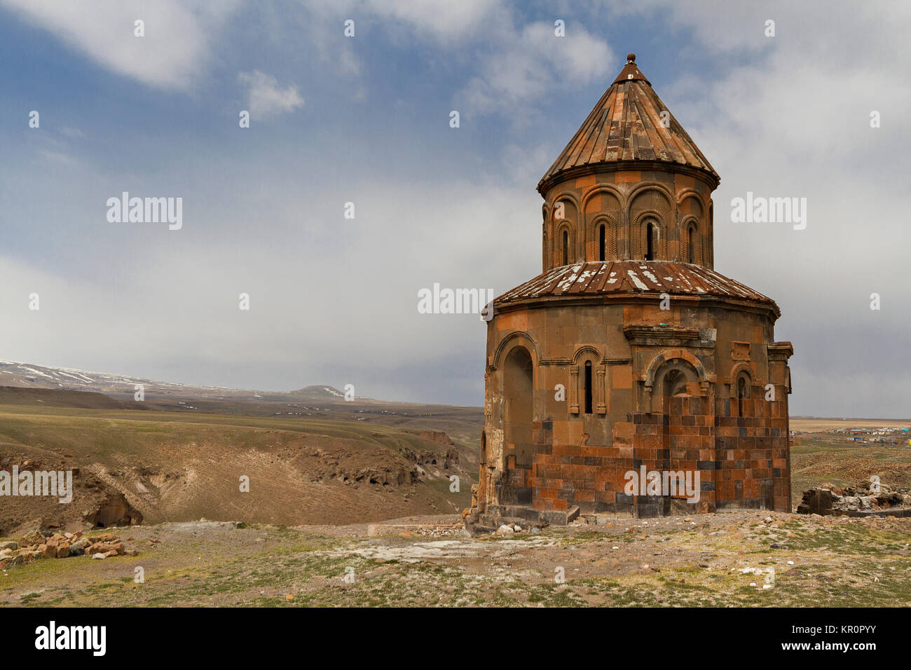 Abandoned Armenian church in the ruins of the ancient capital of Bagradit Armenian Kingdom, Ani, in Kars, Turkey. Stock Photo