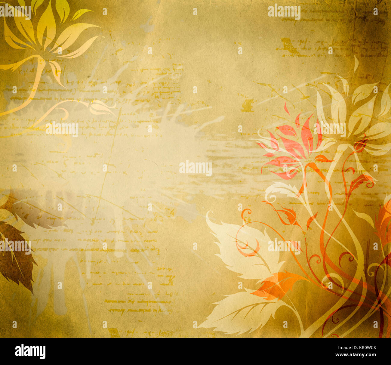 Old grunge paper background with flowers and copy space for the text ...