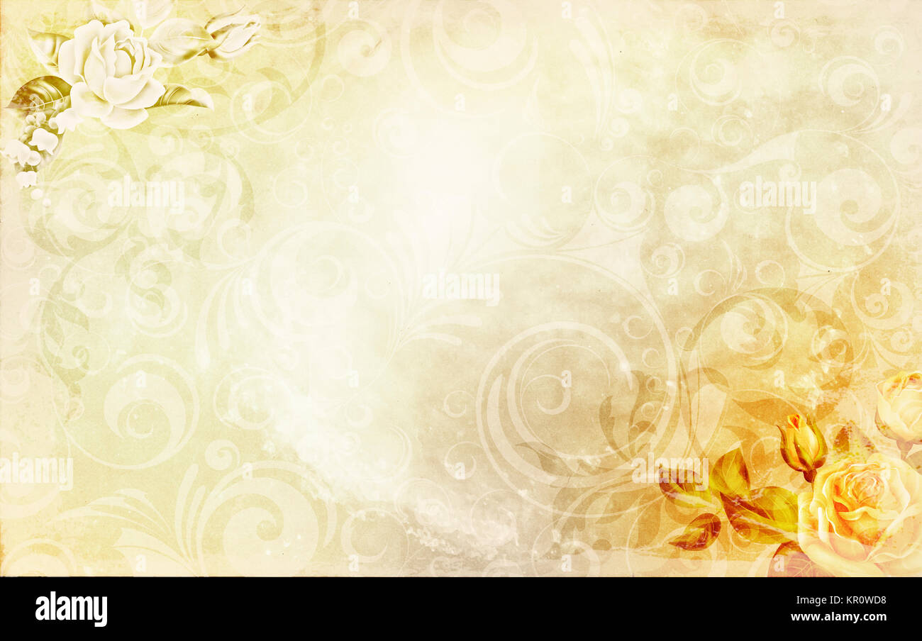 Old grunge paper background with flowers and floral swirls Stock Photo ...