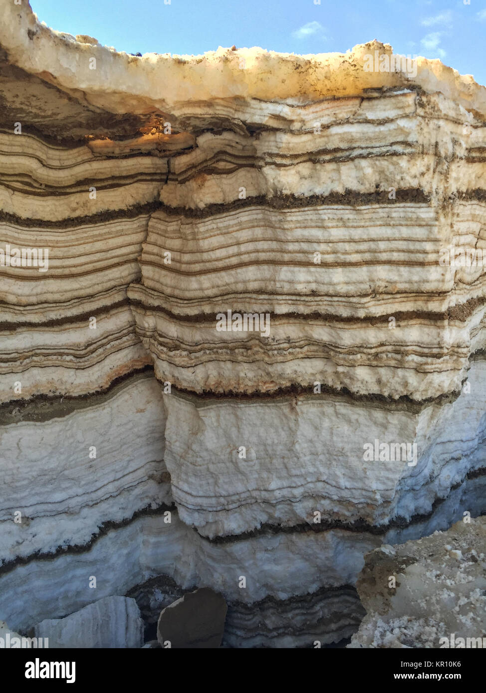 layered sand and salt of dead sea  closeup Stock Photo