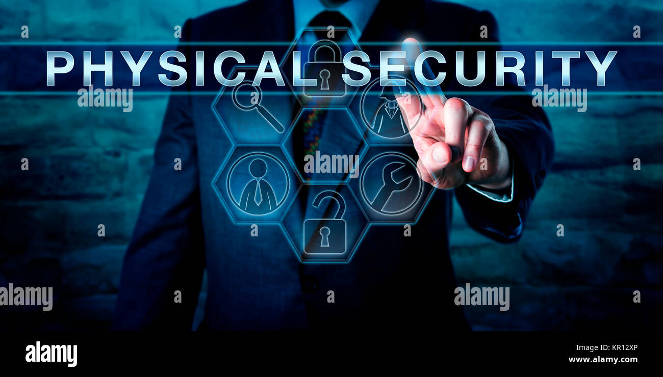 Intelligence Officer Pushing PHYSICAL SECURITY Stock Photo