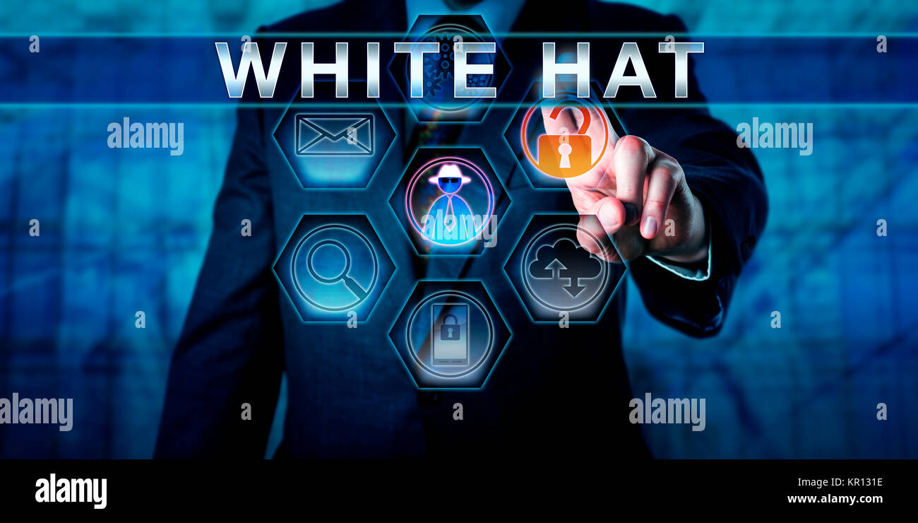 Business Manager Pushing WHITE HAT Stock Photo