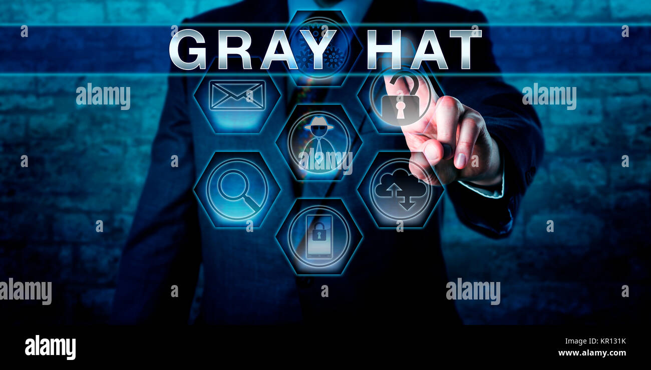 Cyber Security Investigator Pressing GRAY HAT Stock Photo Alamy