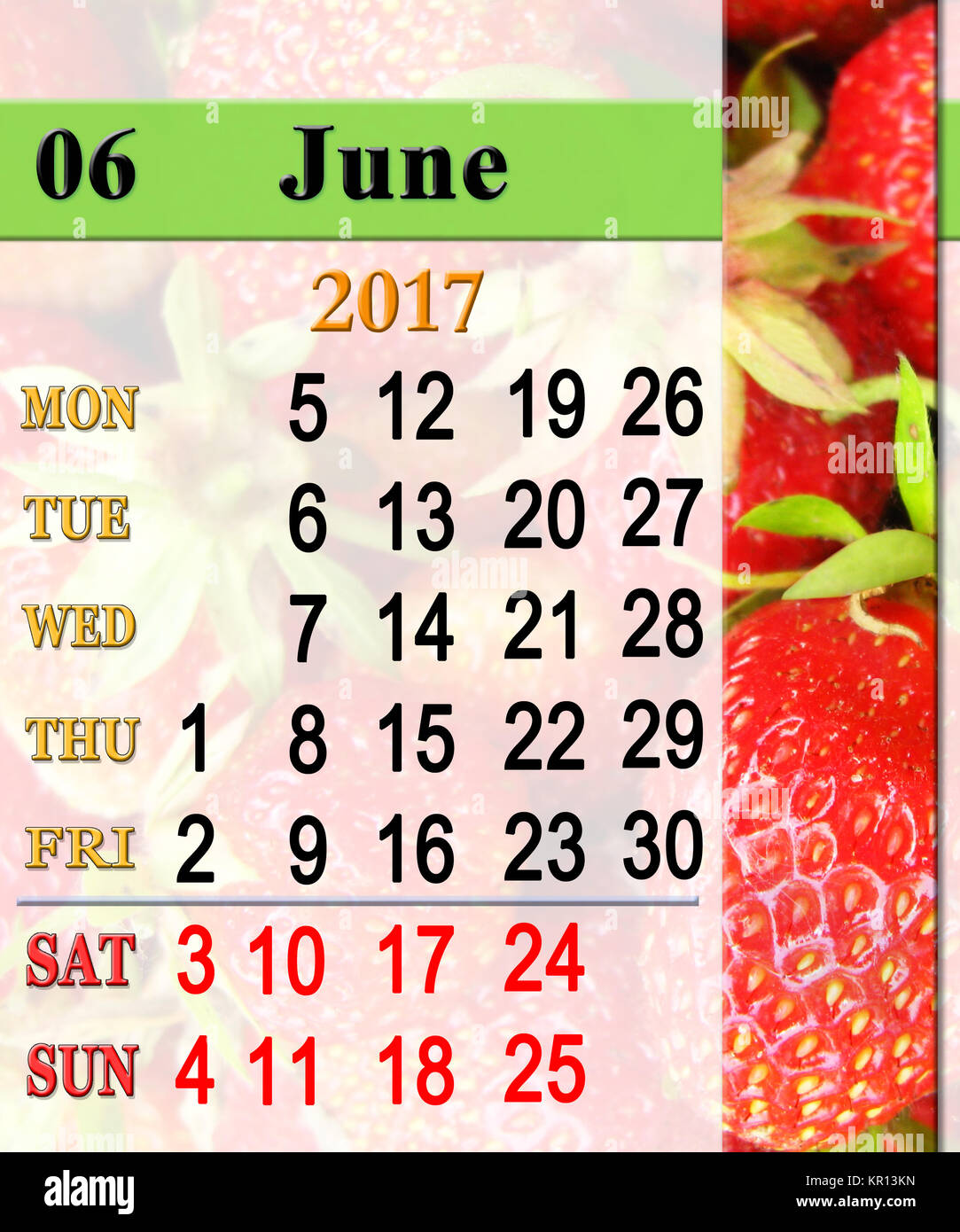 Calendar for june 2017 with ripe strawberry stock photo alamy