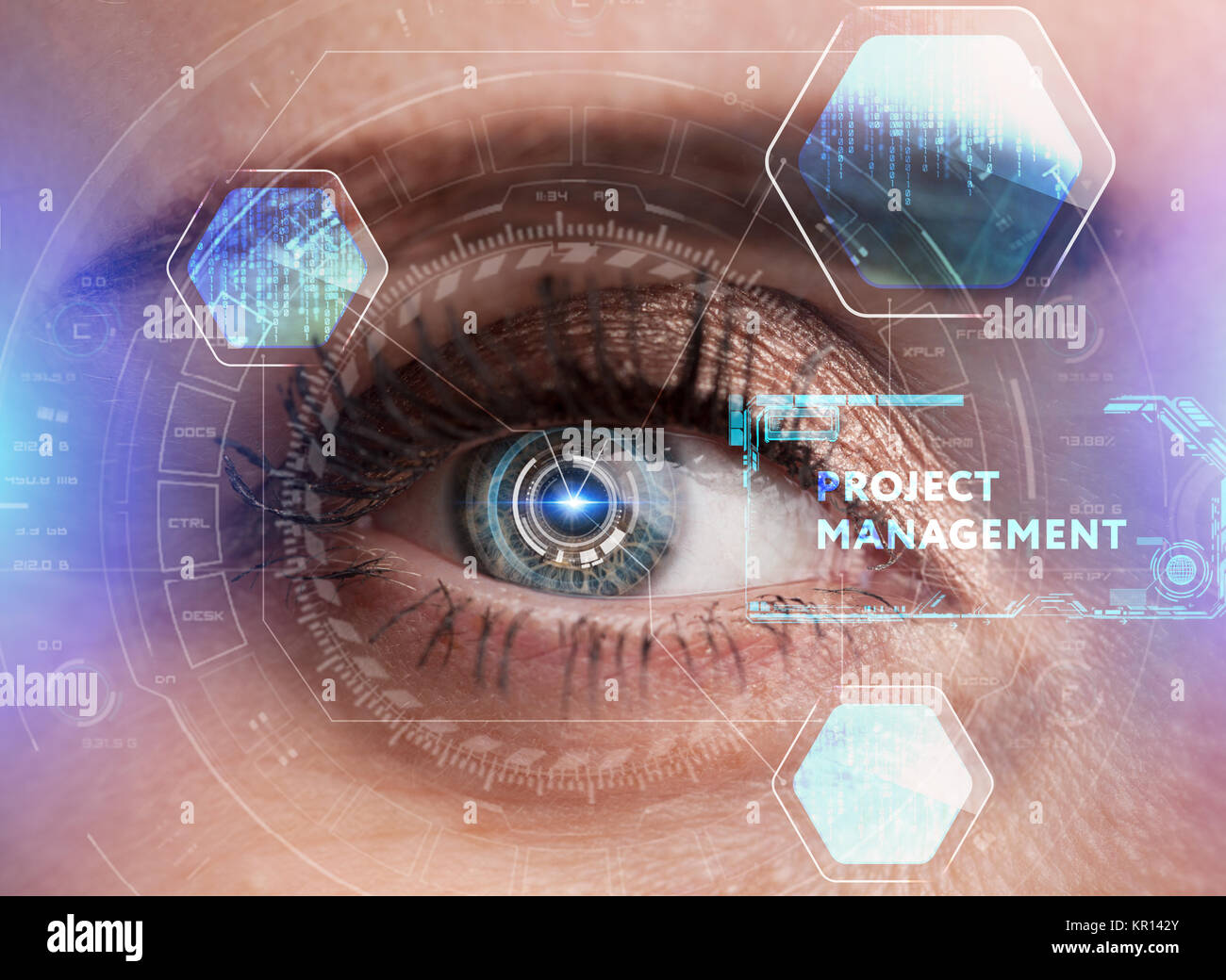 Human eye with futuristic interface. Technology. Augmented reality Stock Photo