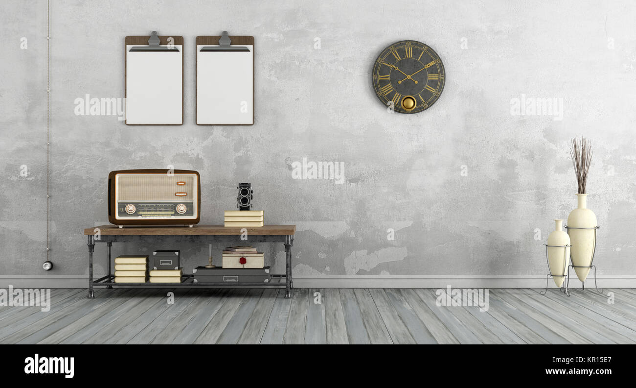 Vintage living room with old radio Stock Photo - Alamy