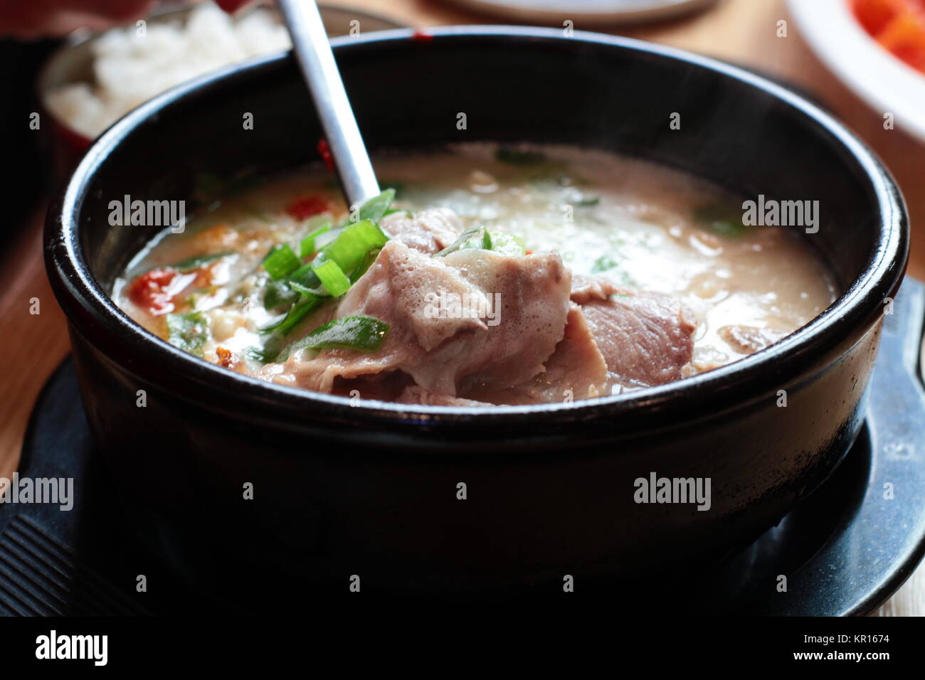 Korean cuisine Busan, Korea famous Pork and Rice Soup (Dwaejigukbap