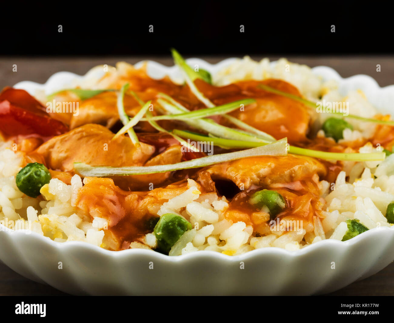 Chinese Sweet and Sour Chicken With Egg Fried Rice Meal Stock Photo Alamy