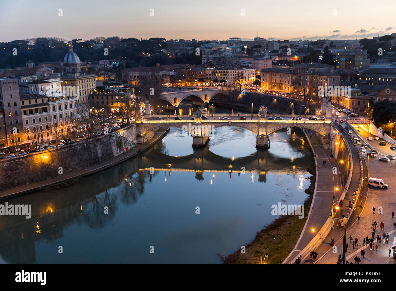 The Tiber river at night. Rome Italy Stock Photo