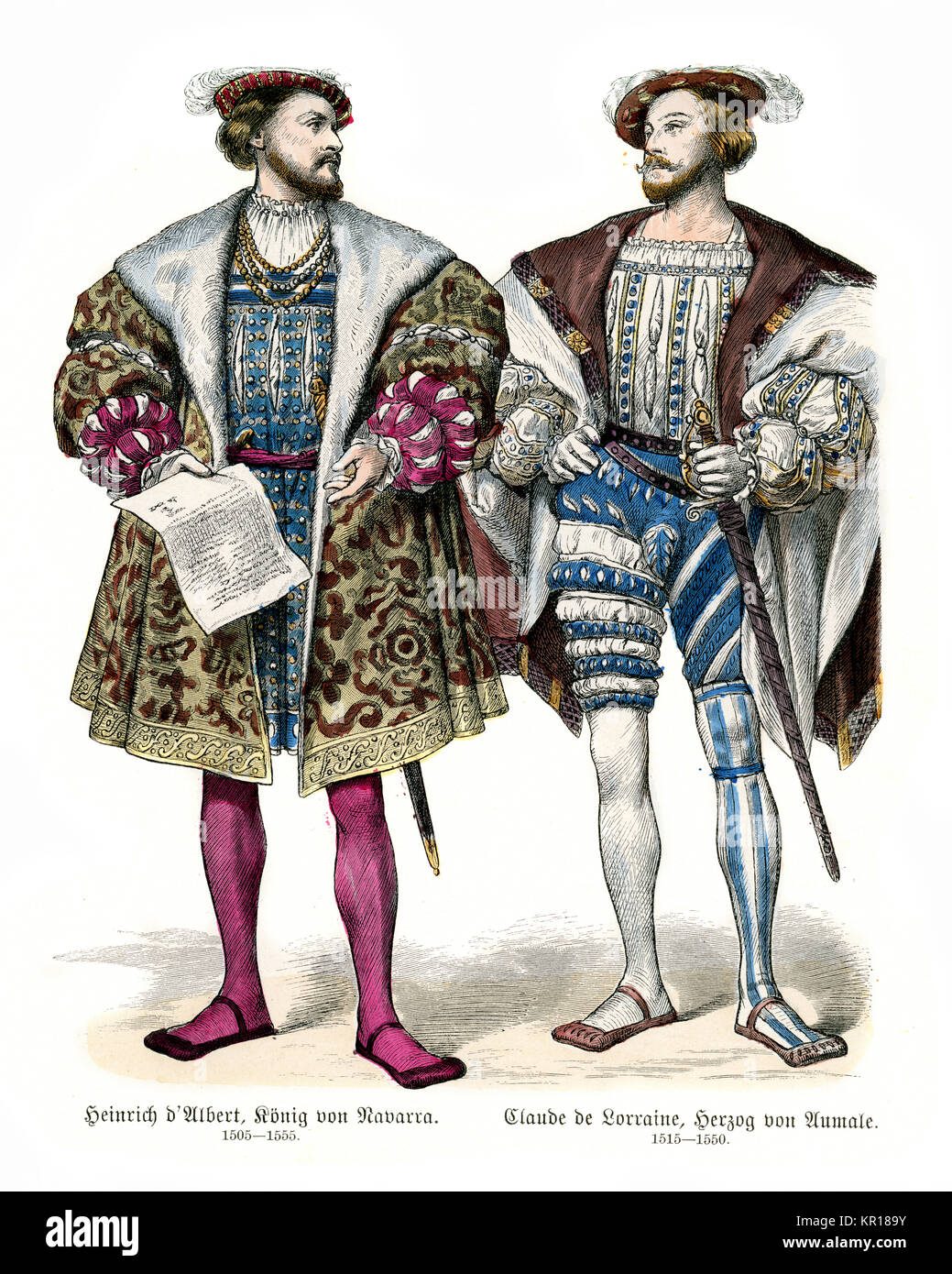 Fashions of the 16th Century, King Henry II of Navarre, and Claude de Lorraine, Duke of Guise Stock Photo