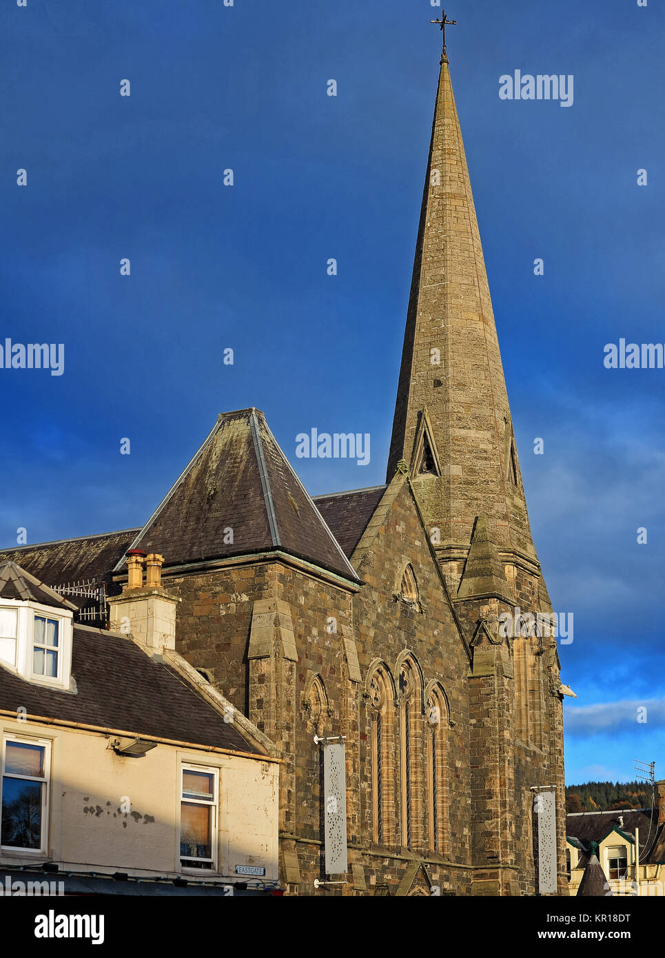 Church tower on the high street of Peebles Stock Photo