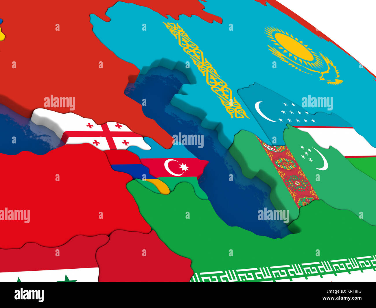 Caucasus region on 3D map with flags Stock Photo