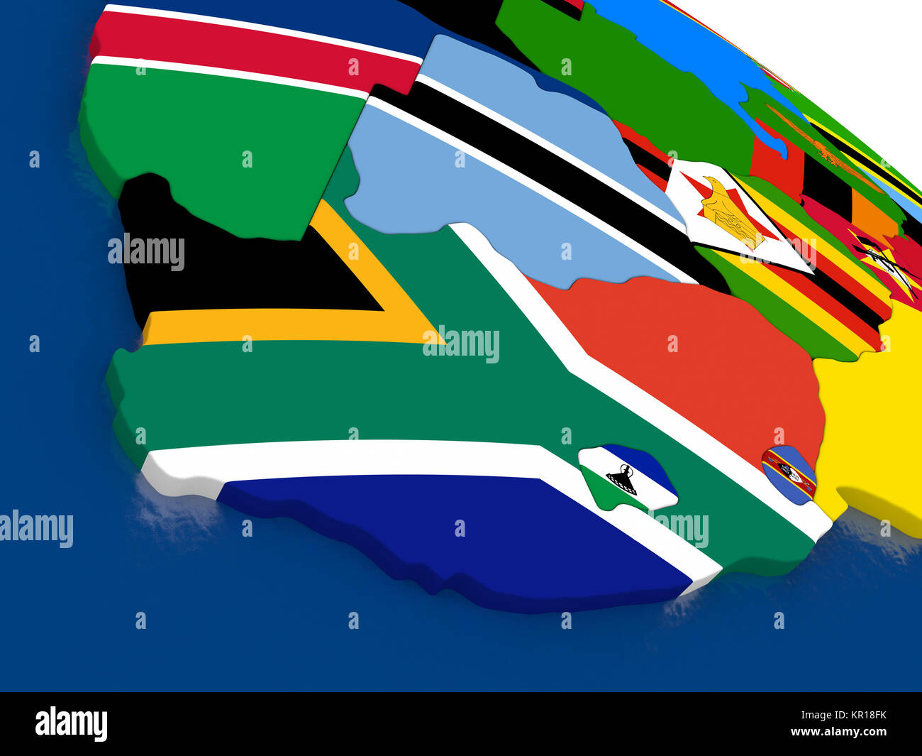 South Africa on 3D map with flags Stock Photo - Alamy