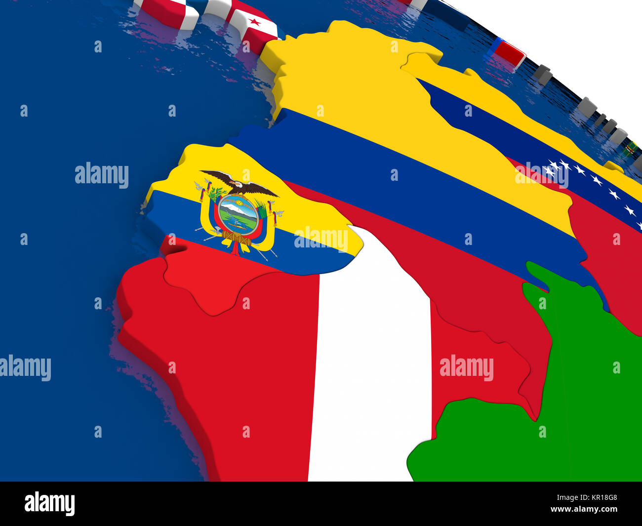 Ecuador on 3D map with flags Stock Photo