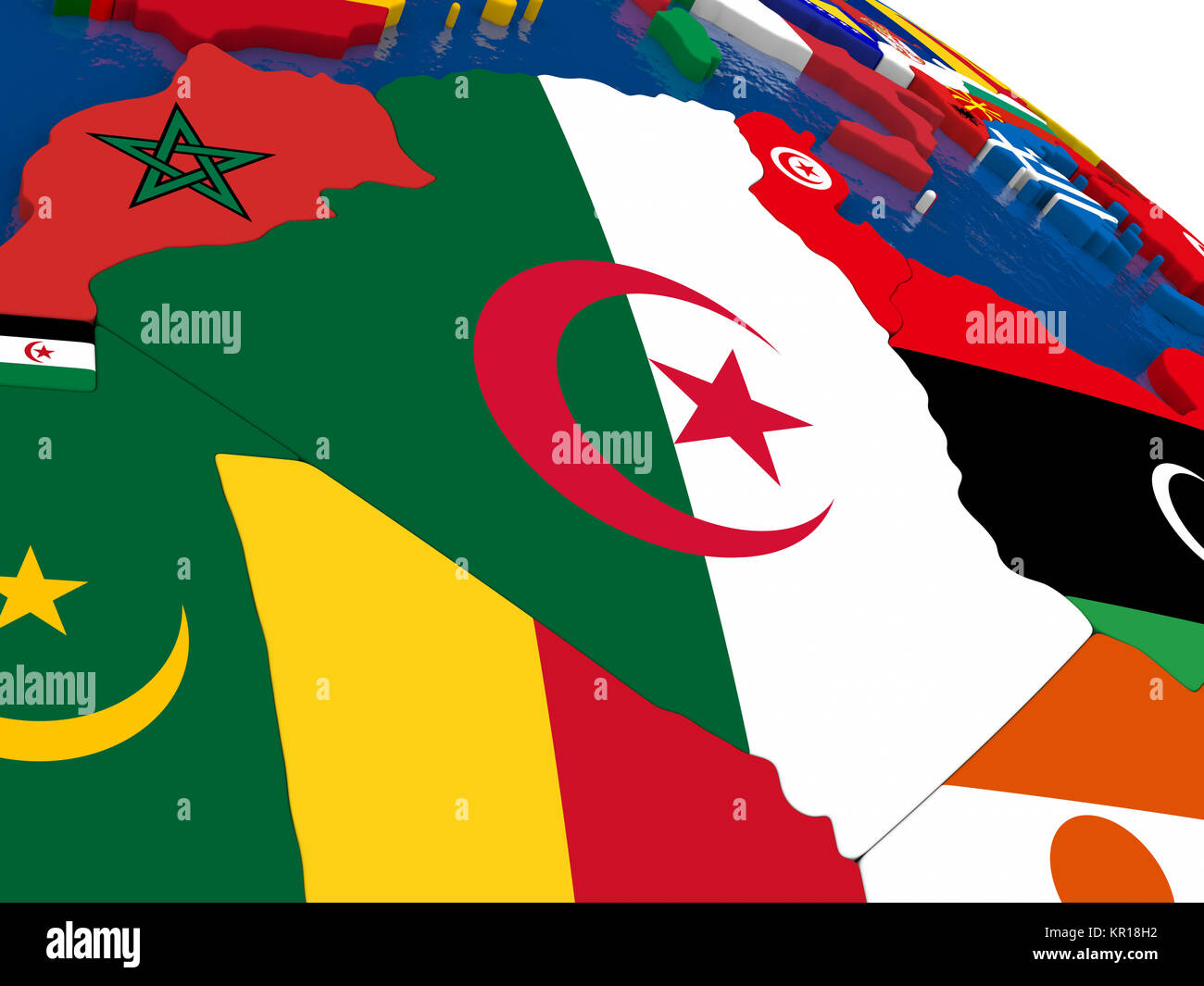 Flags algeria world map hi res - Algeria On 3d Map With Flags KR18H2