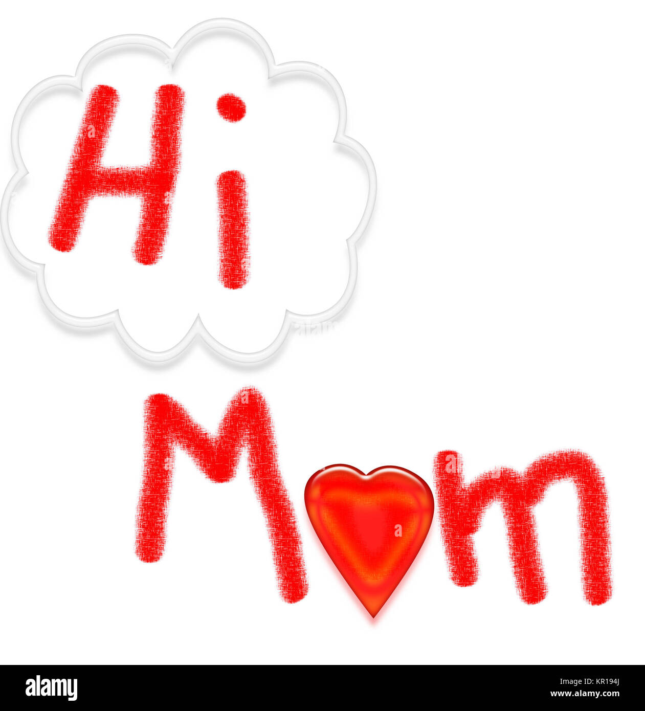 HI MOM card - child's artwork on white background Stock Photo