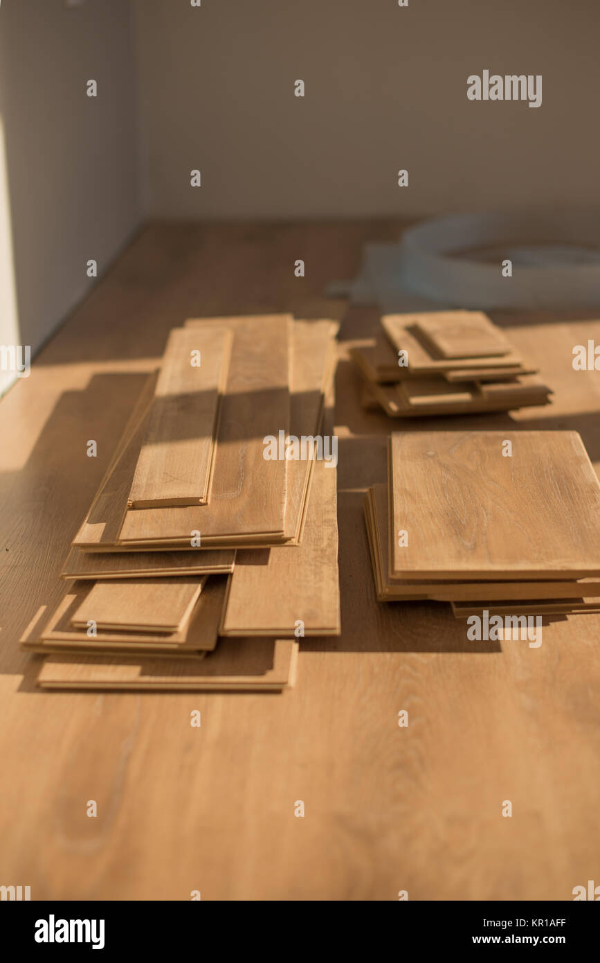 Planks of wood on the floor Stock Photo