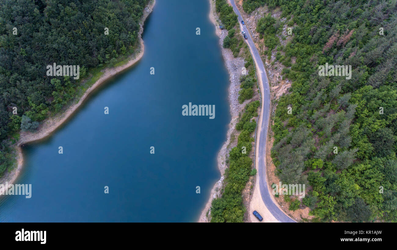 lake in the mountain bird eye view Stock Photo