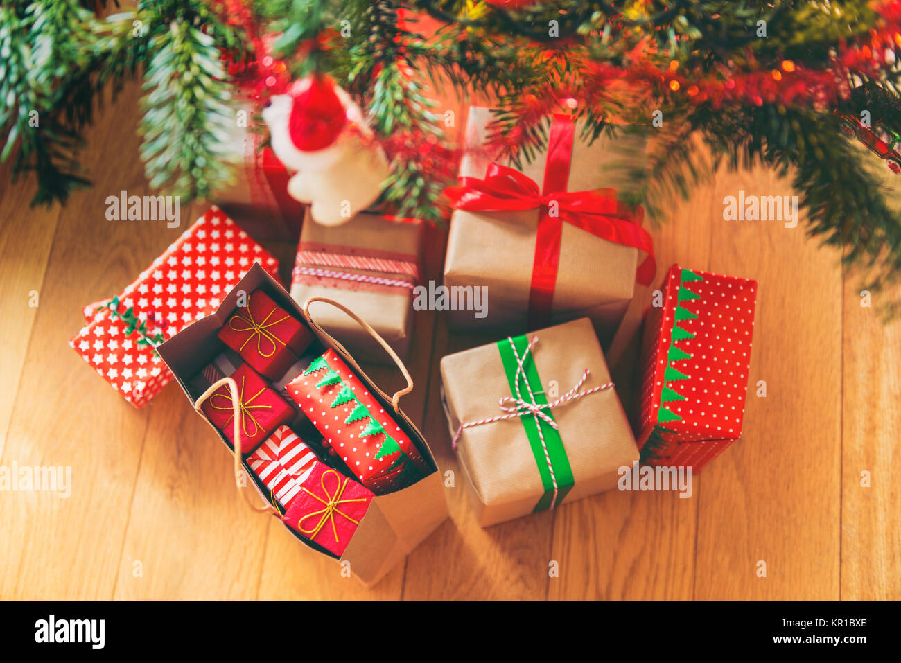 Christmas Presents under Christmas Tree Stock Photo