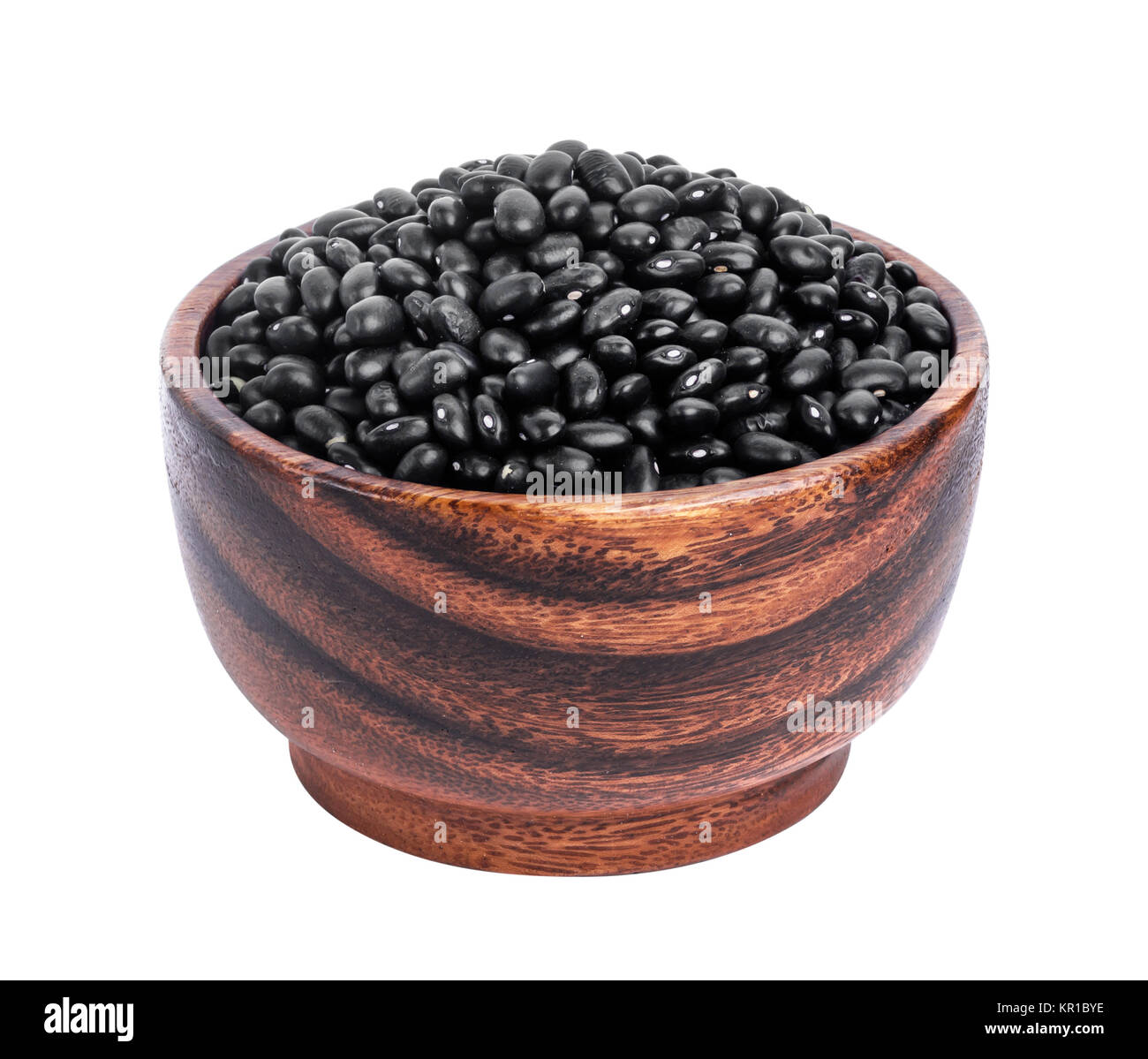 Black beans in wooden bowl isolated on white background Stock Photo