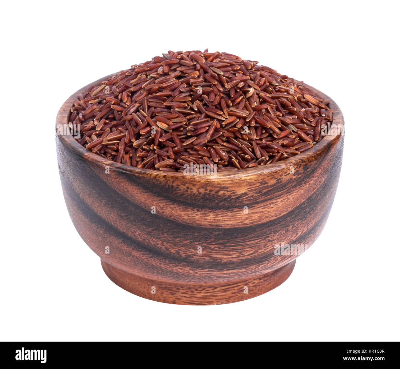 Red rice groats in wooden bowl isolated on white background Stock Photo