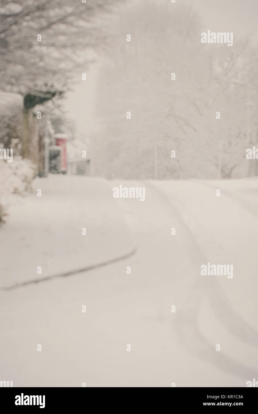 Blurred scene of a street with fresh snow, 10th December 2017