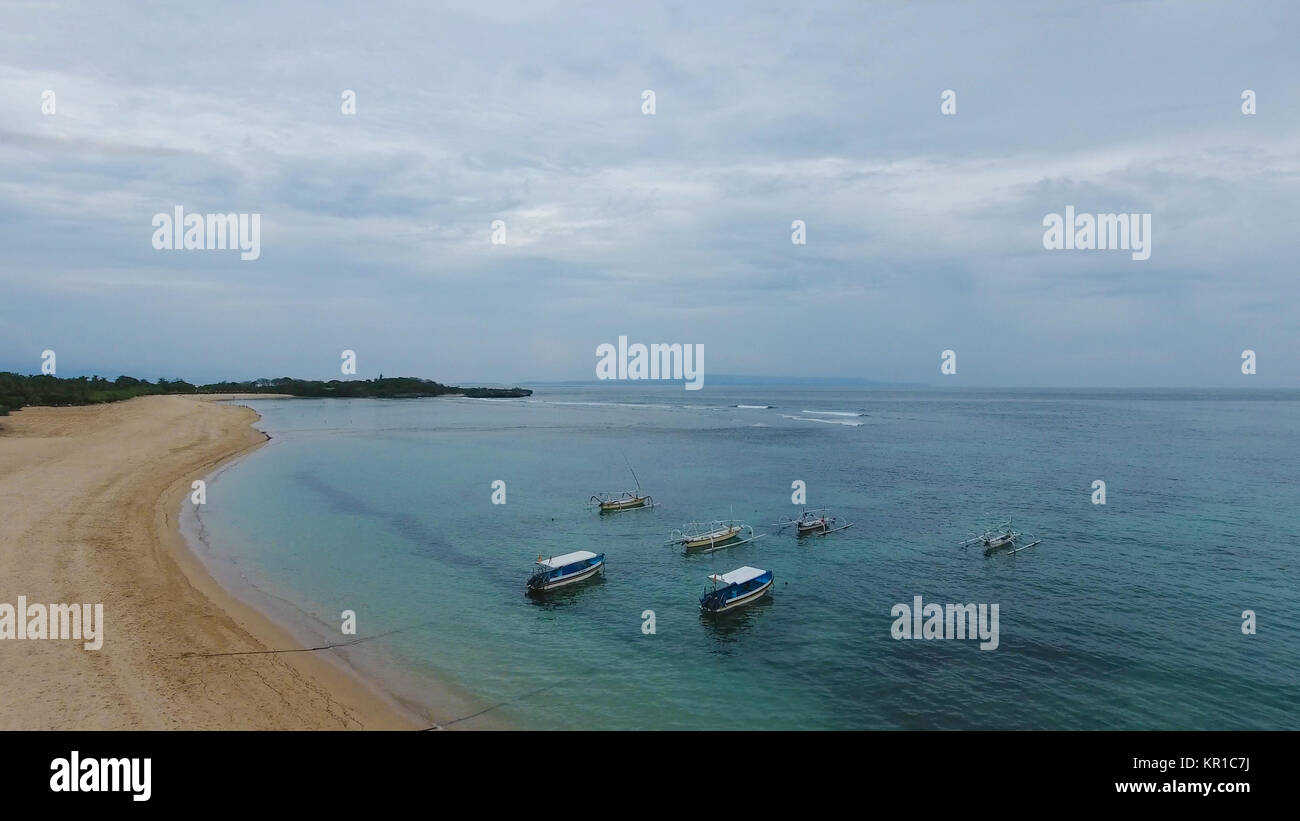 Aerial view of Traditional balinese fishing boats in Bali, Indonesia Stock Photo