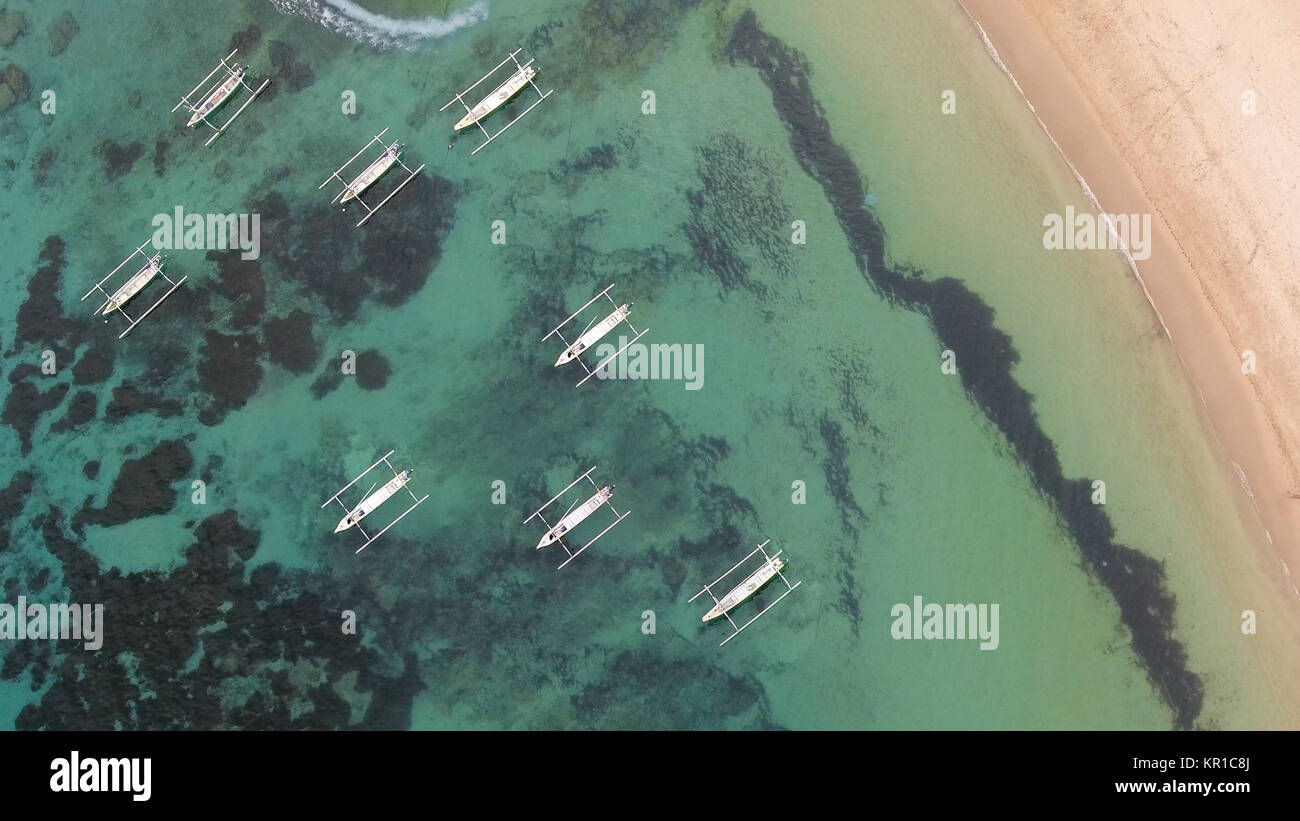 Top view of Traditional balinese fishing boats in Bali, Indonesia Stock Photo